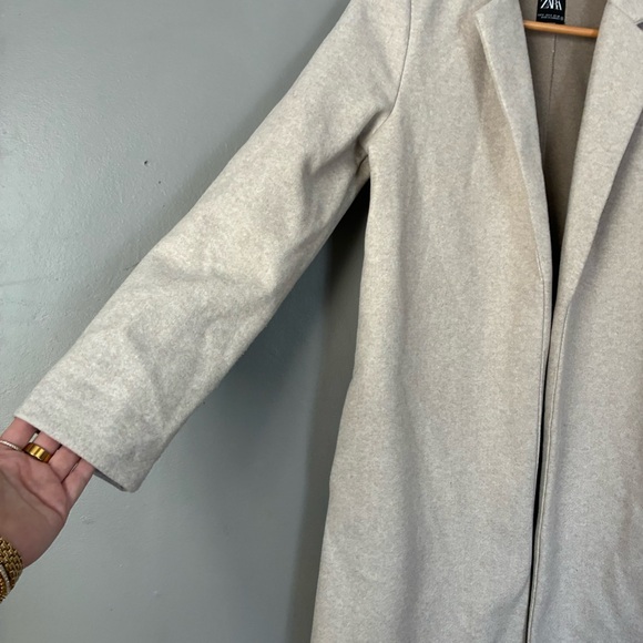 Zara Open Front Lapel Coat in sand beige Size Small - Picture 4 of 12